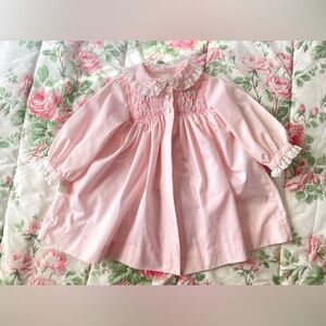 Vintage Polly Flinders Smocked Dress Pink Sz 18 Months Heart Buttons & Smock